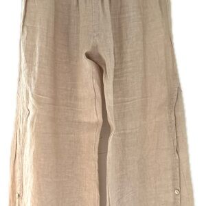 Relaxed Wide-Leg Linen Pants in Light Tan
